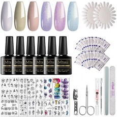네일 스티커가 부착된 젤 네일 폴란드의 스타터 키트 - 6 PCS 컬러의 젤 네일 폴란드의 8ml 병 매니큐어 도구 세트 - Mtssii, 1