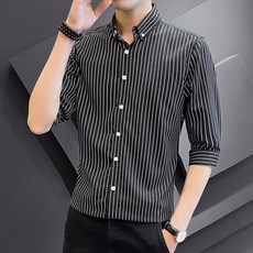 스트라이프 남방 여름 캐주얼 부 소매 남성 셔츠 스타일리쉬한 슬림핏 비즈니스 맨투맨