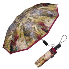 RainCaper 방풍 자동 개폐 109.2cm43 커버 접이식 여행 우산 미술 윌리엄 모리스 골든 릴리 강화 리브 여행용 매