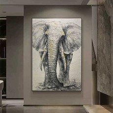 코끼리 그림 액자 돈들어오는 거실 캔버스 풍수액자, 1개, 50x70cm D 핸드 페인팅-검은프레임