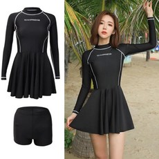 여성용 긴팔 래시가드 UV 자외선 차단 투피스 수영복 서핑 수영복 스커트 바디 슈트, 01 PA20140