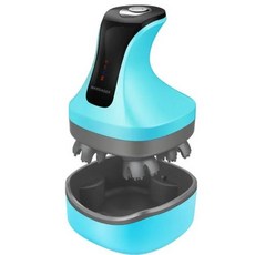 휴대용 전기 무선 헤어 두피 마사지기 4D 머리 건강 관리 IPX7 방수 4 회 반죽 마사지 적색광 이완 탈모예방, Blue