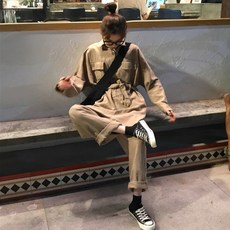 102969 점프수트 봄가을 2020뉴타입 chic루즈핏 학생 멋스러운 작업복 멜빵바지 캐주얼 롱와이드 바지여성