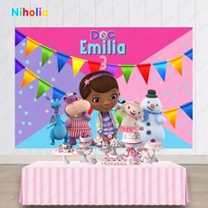 카메라 스튜디오 배경천 촬영 배경 NIHOLIA Doc Mcstuffins 소녀 생일 눈사람 양 인형 비닐 배너, 01 01_17 Polyester 150x100cm, 1개