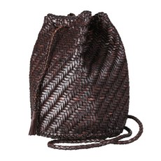 드래곤디퓨전 폼폼 더블점프 다크브라운 버킷백 여성 드래곤백 가죽 크로스백