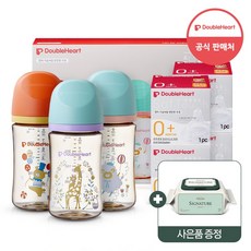 더블하트 모유실감3세대 젖병 트리플팩+젖꼭지4입+물티슈증정