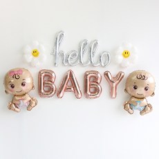 이벤트홀릭 베이비샤워 풍선 파티용품세트 헬로 베이비 아기, 1개, 3.남자+여자아기 세트