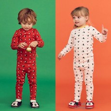 아가방 중계점 [디즈니베이비] 미키 스타 내의 2Color (IVORY RED) *24년 겨울신상* 귀염둥이 미키마우스와 별 패턴 라운드 배색 디자인 데일리 내의 상하복