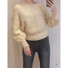 벌룬 소매 스퀘어넥 니트 루즈핏 꾸안꾸 데일리 니트