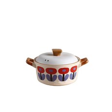  뚝배기 전골 가정용요리 계란찜 찌게 무균열 미니뚝배기 내열냄비, 꽃고양이 흰 냄비 - 2.2리터 