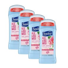 수아브 인비저블 솔리드 데오드란트 알로에 & 로즈 워터 Suave Invisible Solid Antiperspirant Deodorant Aloe & Rose Water Unis, 4개, 74g