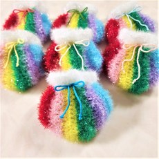 핸드메이드 손뜨개 색동 복주머니 수세미