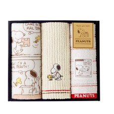 니시카와 스누피 수건 선물 세트 22X25X6cm 씻을 수 있는 Thanks your Hearts 일본제 TT81200605