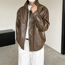 블랙101 남성 데브 오버핏 베이직 레더 가죽자켓 B2310MF06365