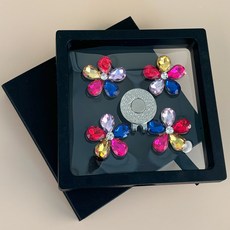 Lume 골프 볼마크 크리스탈꽃 4P +자석 햇클립 1P포함 선물패키지 자석 볼마크 세트, 4종 세트