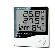 LCD 전자 디지털 온도계 습도계 실내 및 실외 기상 관측소 시계 HTC-1 HTC-2, 1개