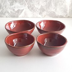 토비 천목 레드 2인 공기 대접, 단색, 1개