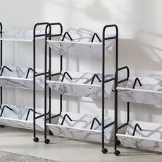 상도가구 케렌시아 이동식 책꽂이 트롤리 북카트 와인 진열대, 3단 (Q30 브이형), 마블