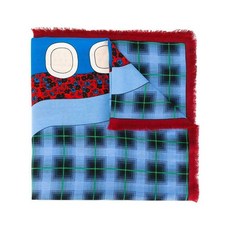 [해외]여자명품코치스카프 295 COACH WOMENS CARS PATCHWORK CHECKER BLUE OVERSIZE SQUARE SCARF WRAP SHAWL