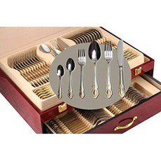 JS Dining Collection Venezia Collection 12 인용 골드 식기 서빙 세트 75-Pc 럭셔리 다이닝 실버웨어, quot;Regencyquot;_One Size, 상세 설명 참조0, Regency