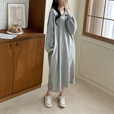 여성 가을 카라 포켓 롱 원피스 국내 제작 44-77