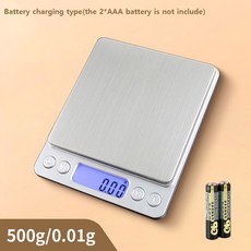 주방저울 충전식 LCD 디지털 주방 체중계 미니 소형 스테인리스 스틸 정밀 쥬얼리 전자 분동 전자 디지털, 없음, 03 Battery 500g 0.01g, 4) Battery 500g 0.01g - 3 키로