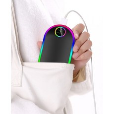 파인큐브 레인보우 LED 10000mAh 온도표시+잔량표시 손난로+보조배터리, 블랙