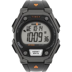 Timex 남성용 아이언맨 클래식 43mm 시계 - 오렌지 악센트가 있는 블랙 스트랩 블랙레드 크로노그래프 144648