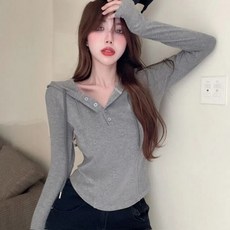 여성용 슬림 크롭 후드 풀오버 한국 스타일 단색 스웻셔츠 흰색 긴팔 상의 가을 패션 Y2k 의류
