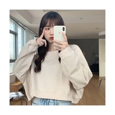 여성용 모자 없는 후드 루즈 크롭 스웻셔츠 패션 스트리트웨어 10 대 시크 한국 스타일 O-넥 봄 긴팔 아우터