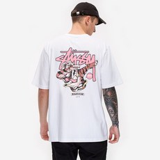 Stussy 반팔 남성과 여성 유럽과 미국의 조수 브랜드 라운드 넥 호랑이 성격 인쇄 느슨한 티셔츠 패션 트렌드