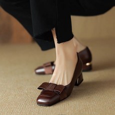 zazx 작은 구두 여성 구두 여성 단화 가을 굽이 굵은 단화 빈티지 굽 낮은 단화 우아한 기품 있는 프렌치 스타일 나비매듭