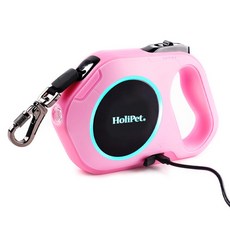[홀리펫] Holipet 강아지 꼬임방지 LED조명 자동 리드줄 충전식 5M 야간산책, pink