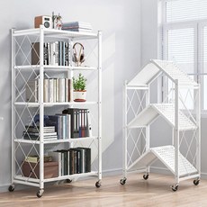 사는잼 원터치 접이식 다용도 이동식 선반, 5단 원터치 접이식 폴딩선반(화이트), 화이트, 1개