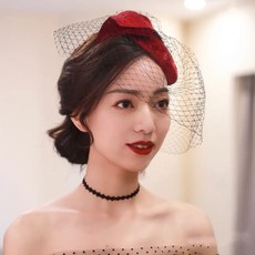 개화기 베레모 페도라 셀프 웨딩 촬영 모자 여성 리본 코사지 베일