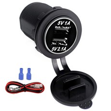 듀얼 USB 차량용 담배 충전기 소켓 방수 전원 콘센트 LED 디지털 디스플레이 자동차 보트 해양 오토바이, White with wire, 1개