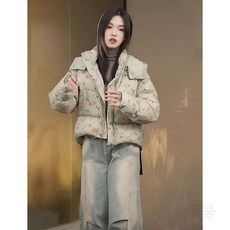 꽃무늬패딩 퀄팅 엄마 누빔 점퍼 여자 자켓 여성 일 겨울 패턴 귀여운 깔깔이 잠바 플라워 오버핏 퀼팅 할머니 노카라 아우터