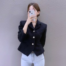 예쁨시전 시크 언발컷팅 간절기 트위트 숏 자켓