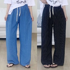 애플망고옷장 1+1 오버핏 여름 217 스트라이프 넉넉사이즈 일자 통 밴딩 팬츠