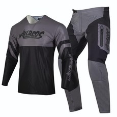 Willbros Motocross 저지 팬츠 콤보 남성용 여성용 더트 바이크 MX 기어 세트 오프로드 지퍼 포켓 레이스웨어 성인용 블랙 그레이., Jersey L / Pants 34_블랙 그레이, 블랙 그레이