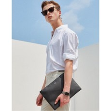 닥스 악세서리 남성 20FW [DAKS BASIC] LARGE 블랙 가죽 실버로고 클러치백 DBBA0F945BK