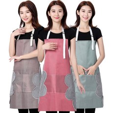 앞치마 지우개 빅사이즈앞치마 홈 주방 방수 요리 옷 성인 가운 턱받이 여성 플러스 사이즈, 1개, 그린(앞치마 + 세면 + 스틸 볼 + 수세미)
