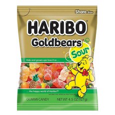 하리보 Haribo Gummi Candy 골드 베어 사워 신맛 젤리 구미 127g 12팩, 1개