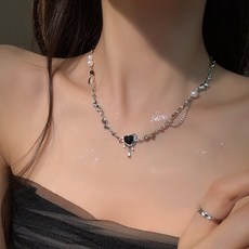 블링살롱 멜팅 스파크 블랙 하트 초커 실버 체인 여성 목걸이 2컬러 레이어드 화려한 네크리스