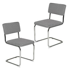 세스카2p 하운드체크 패브릭 스틸체어 디자인 카페의자 인테리어 식탁의자 2color, 블랙1+1