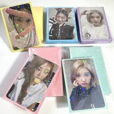포토카드 컬러 슬리브 반짝이 홀로그램 포카 보호 커버, 핑크플라워, 30장
