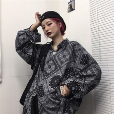 TBA 남자 일본 아메카지 반다나 페이즐리 패턴 셔츠 오버핏 스트릿 TB-000137263