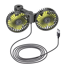 USB 자동차 선풍기 휴대용 에어컨 가정 사무실용 전기 360 도 듀얼 헤드 단 시트, yellow, 1개, 01 USB Port