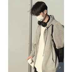 오버핏 기본 스타일 후드 집업 남녀 공용, 그레이