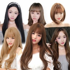 여자 웨이브 긴머리 단발 통가발 피스 반가발, 자연블랙, 04세미아(망있음)